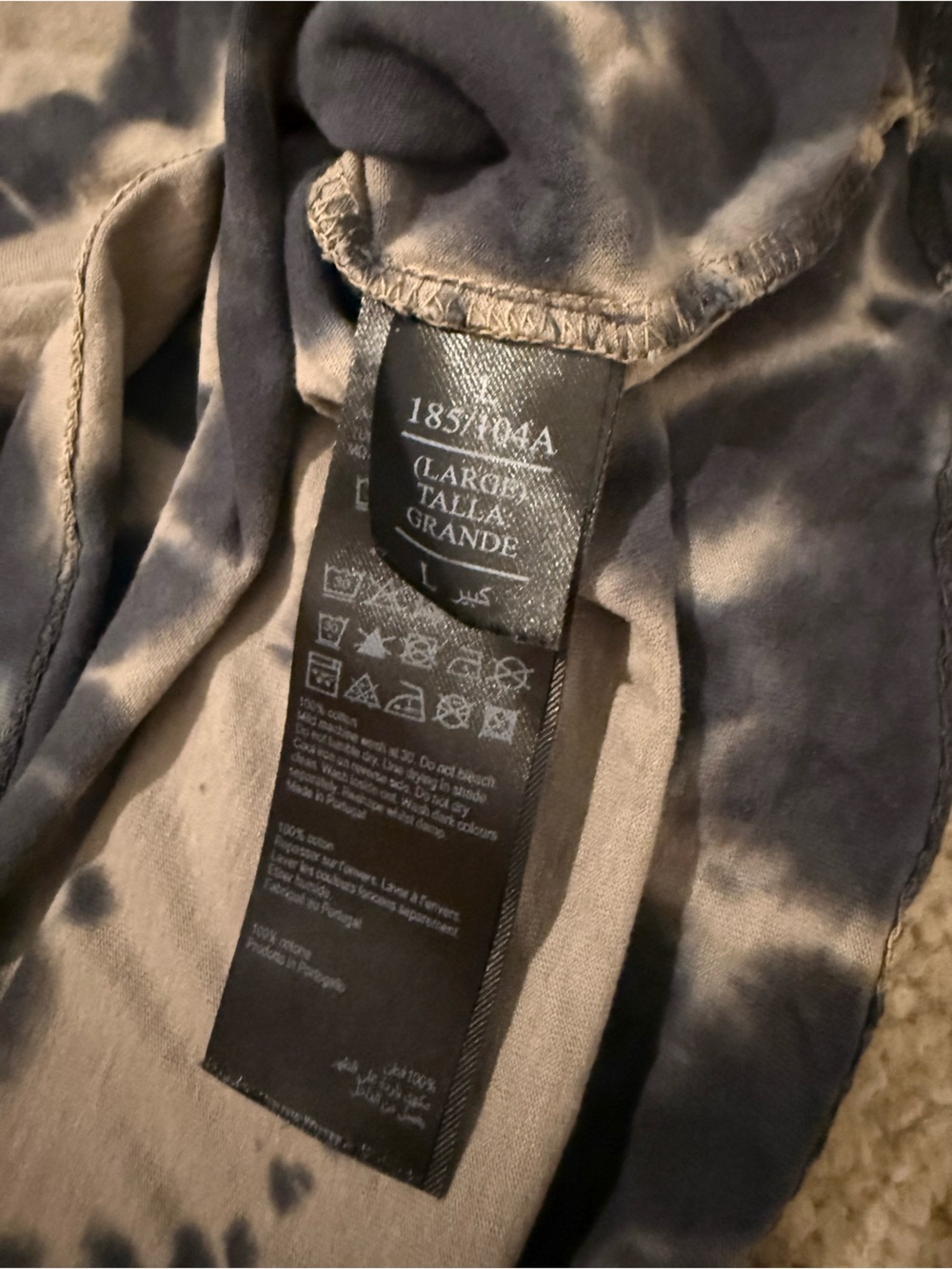 AllSaints Gray Black Tie Dye Crewneck T-Shirt Large Portugal Cotton Tee - Picture 6 of 7